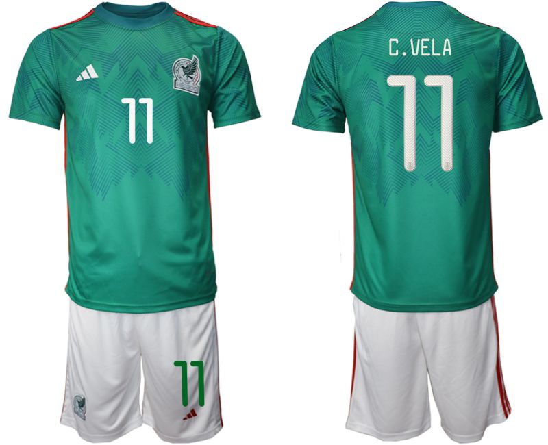 Men 2022 World Cup National Team Mexico home green #11 Soccer Jersey